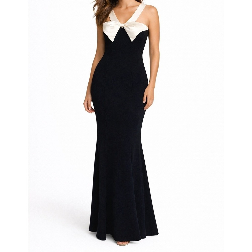 Lulus Black Mermaid Maxi Gown‎ Bow Back Formal Evening Dress Sleeveless XS